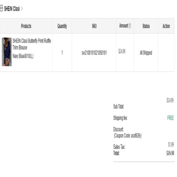 SHEIN Navy Blue with Butterfly Print Ruffle Trim Blouse Size L (8/10) NWT - Picture 4 of 4